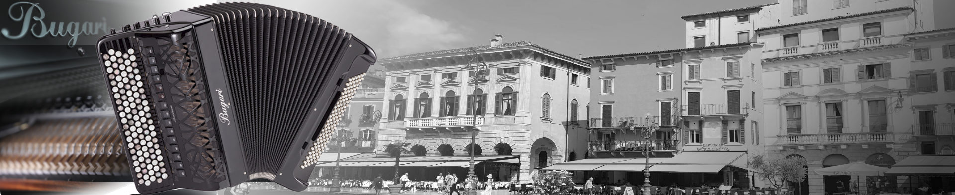 Bugari Knopfakkordeon vor der Piazza in Verona